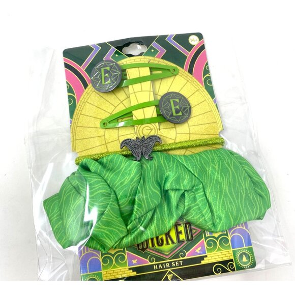 Wicked Hair Accessory Set Glinda Or Elphaba Clips Scrunchie Hair Ties Pink Green - Picture 7 of 11
